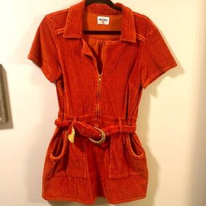 Show me your Mimi corduroy red dress XL with gold buckle detail
